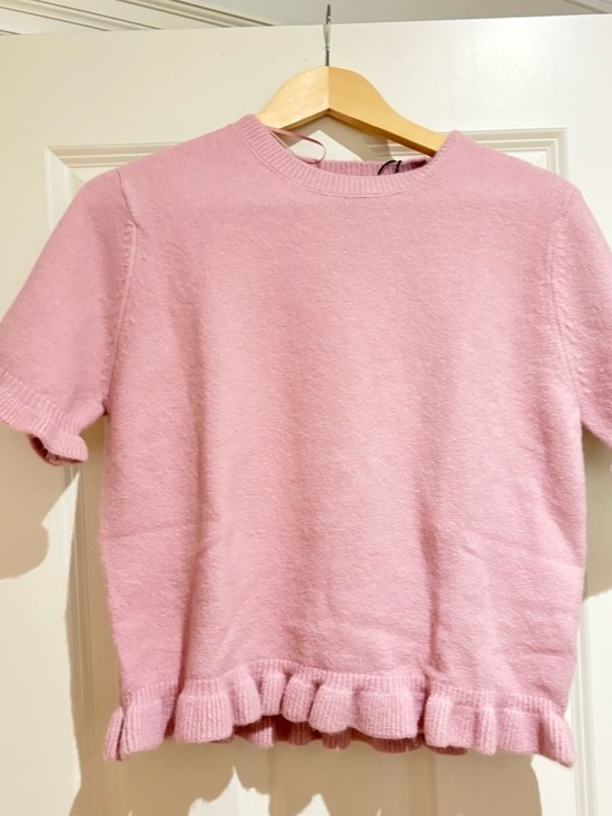 Zara Sweaters - Zara Pink Short Sleeve Crewneck Sweater with Ruffle Hem